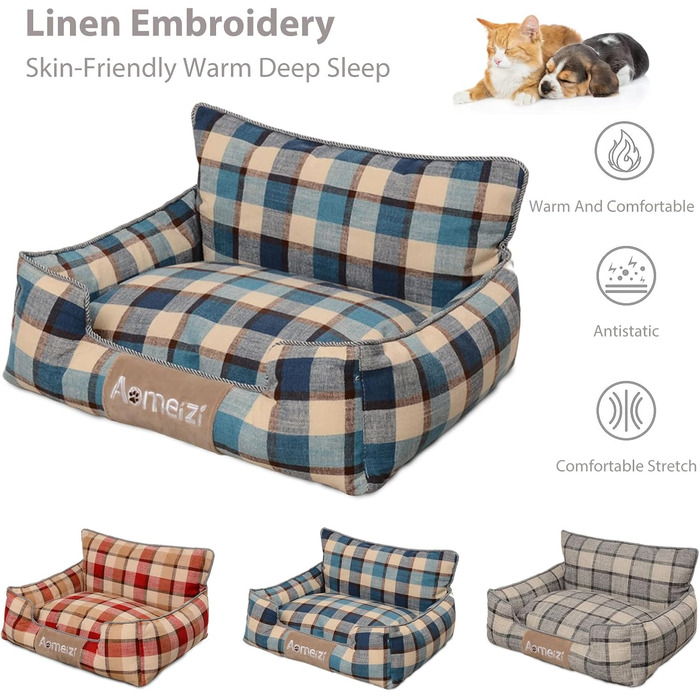 Ортопедичне собаче ліжко PETCUTE з підголовником, блакитне, для собак середніх та великих порід, знімний, washable, антиковзне, м'яке