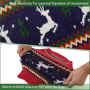 Теплий святковий пуловер для собак на Новий Рік: теплий, м'який, для малих та середніх порід, ідеальний для котів та собак, червоний, розмір M (44см)