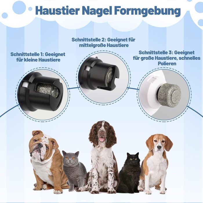 Електричний точилка для кігтів собак з 2 насадками, тример для подушечок лап з LED-підсвічуванням та 3 швидкостями, для великих, середніх та малих собак