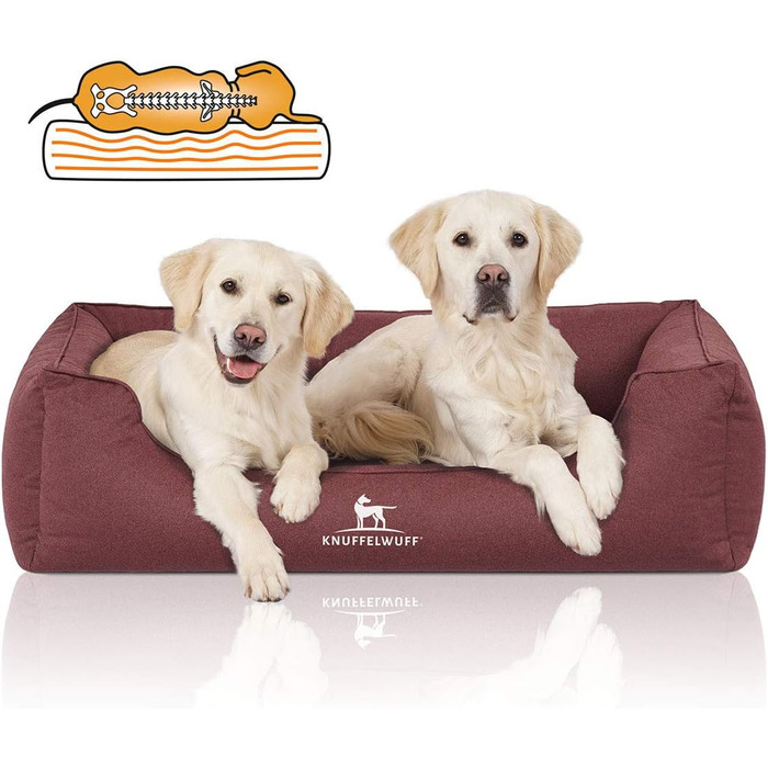 Ортопедичне вологостійке ліжко для собак Knuffelwuff Leon з велюру, ручної роботи, розмір M-L, 85 x 63 см - знімний чохол, придатне для прання - для великих, середніх та маленьких собак (Червоний, L 85 x B 120 x H 25 см)