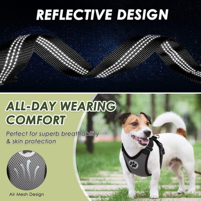 Шлейка для собак SlowTon з кріпленням для автомобіля, дихаюча сітка з латексу, для цуценят та дорослих собак, підходить для спорту (Сірий, S)