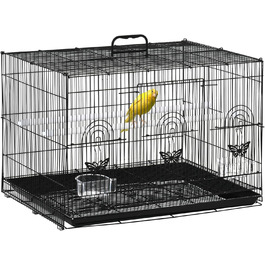 Клітка для птахів PawHut 60x41x41 см, металева, з годівницями, 2 жердинки, 3 дверцята, ручка для перенесення, для маленьких птахів, канарок, папуг, чорна