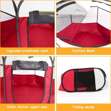 Клітка-загон для цуценят та тварин, 74x74x43 см, для собак, котів, кроликів та дрібних тварин, для використання в приміщенні та на вулиці (Рожева, Червона, Осінкова)