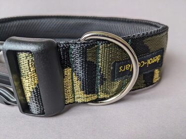 Камуфляжний нашийник для собак, широка стрічка 4 см, м'яка підкладка, військовий стиль, зручна застібка-клік, регульований, оливково-золотий-чорний (до 48 см)