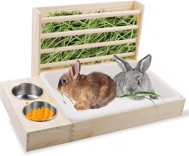 Фунтерійка для сіна PINVNBY 3-в-1 з туалетом для котів та годівницями, для кроликів та морських свинок