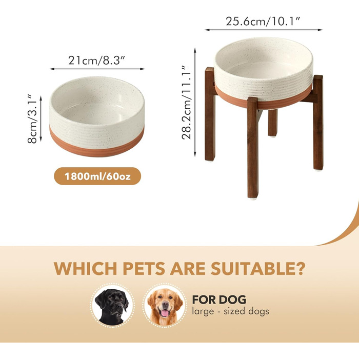 Керамічна годівниця та миска для води Havniva для собак маленьких порід, з неслизьким дном (1800 мл, арктичний білий)