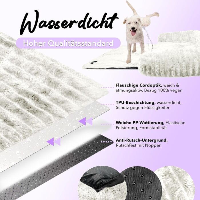 Захисний лежак для собак на диван, плюшевий коврик для собак, захисний чохол для дивана, водовідштовхувальний, можна прати, знімний чохол, колір: (слонова кістка, M - 102x85x12 см)