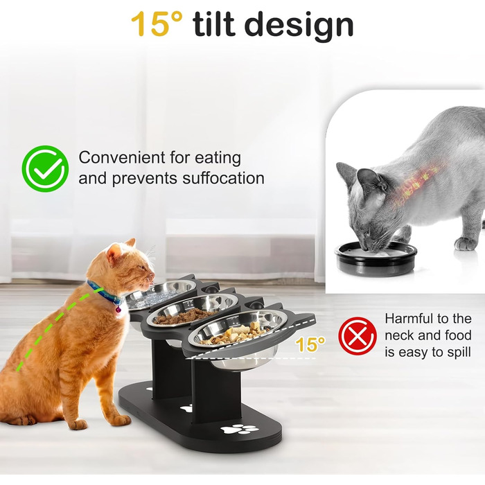 Набір мисок для котів 3 в 1: годівниця, поїлка, підставка. З нержавіючої сталі, з дерев'яною підставкою. Підходить для котів та маленьких собак.