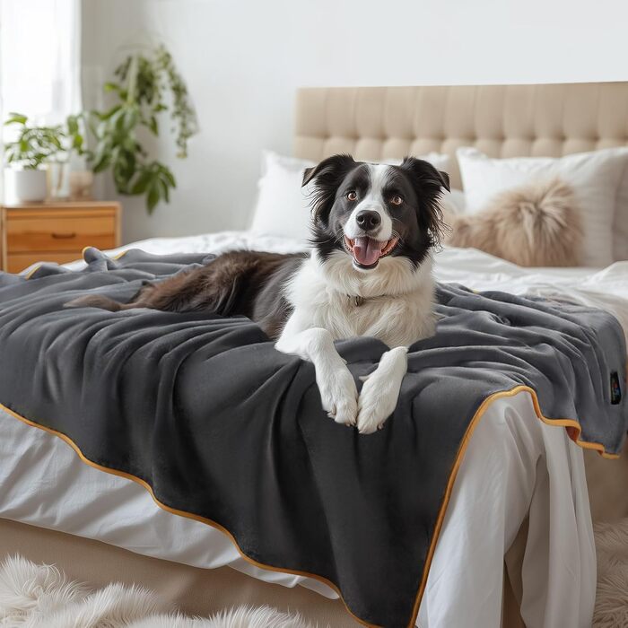 Водонепроникний килимок для собак Luciphia, миючий, для великих та середніх собак та котів, теплий та м'який фліс Sherpa, для дивану, ліжка, авто (Сірий, 100 x 145 см)