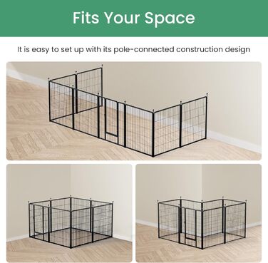 Металевий вольєр для собак, 61 см, 8 панелей, чорний – для дому, вулиці, кемпінгу, дачі