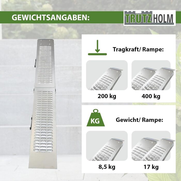 Рампа для навантаження TRUTZHOLM, 189 см, 200 кг, сталь, сіра, з рифленням