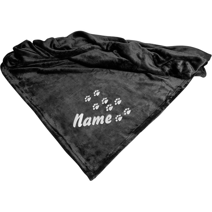 Плед з мікрофібри Schecker Premium з відбитком лапки та іменем собаки, чорний, 150 x 95 см, вишитий з ім'ям вашого собаки