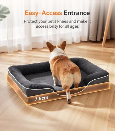 Ортопедичне ліжко для собак великого розміру, м'яке плюшеве, з антиковзною основою, для собак та котів, сіре, 89x63x16 см, знімний чохол