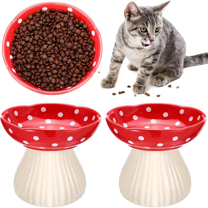 Підвищений годівниця для котів Teenyyou з кераміки, 2 шт., для котів з вусами, широка миска для їжі та води, червоний колір