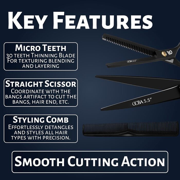 Професійна перукарська ножиці OCBA 6 дюймів - для чоловіків та жінок, чорний комплект