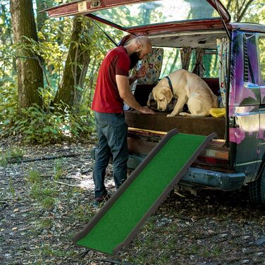Наізі Рампа для собак 156 см, складна, з антиковзкими килимками, для собак/кішок/домашніх тварин до 90 кг, з травою