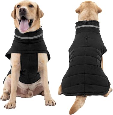 Водонепроникний зимовий одяг для собак, теплий вітрозахисний одяг з відбиваючими елементами та регульованим коміром, для маленьких собак, з липучкою, розмір S (Чорний, Середній)