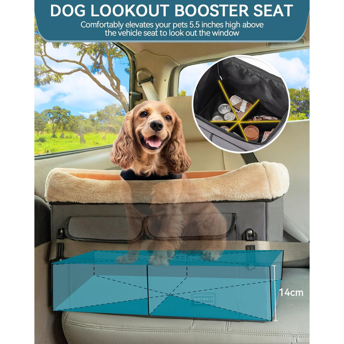 Автокрісло для собак Petsfit - сіре, M - для середніх та 2 маленьких собак