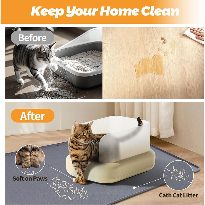 Килимок для котячого туалету Kalolary великий, силіконовий, сірий (86x56 см)