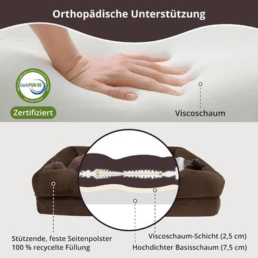 Ортопедичне собаче ліжко для великих собак, водонепроникне, знімний чохол, віскоеластична піна, 90x65x23 см, коричневе