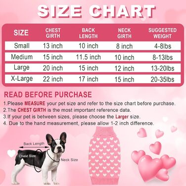 Вовняний пуловер для собак на День святого Валентина, рожеве сердечко, розмір L