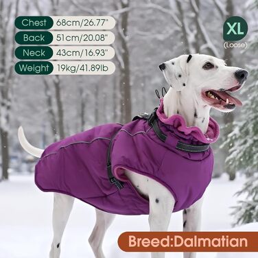 Водонепроникний теплий зимовий пуховик для собак середніх порід Kuoser з нашийником - теплий флісовий пуховик-пуловер для собак M (3XL, 108x68 см), фіолетовий