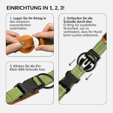 Нашийник для Apple AirTag для собак CollarDirect, світловідбиваючий, зелений, розмір M (34-42 см)