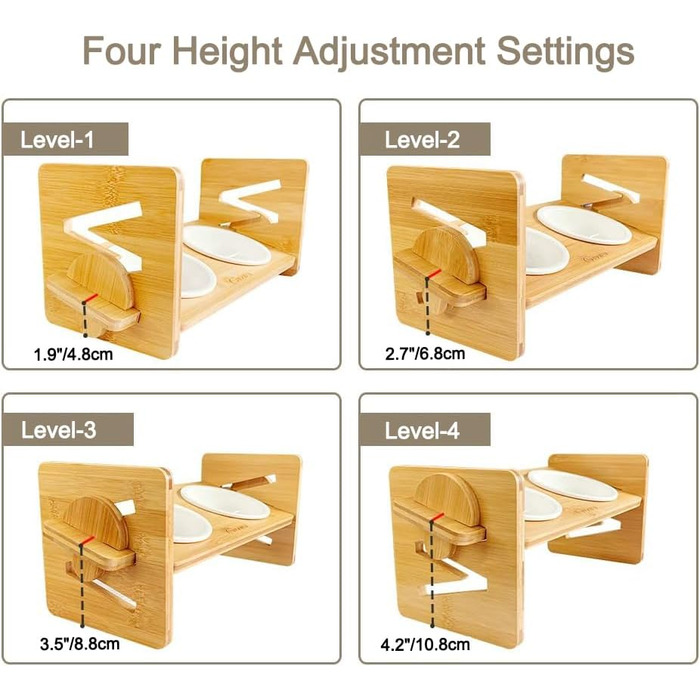 Підвищуюча миска для корму для собак та котів з кераміки з бамбуковим підставкою, нахилена платформа для котів та маленьких собак 36*14.2