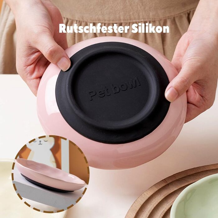 Набір керамічних мисок для котів 6er – годівниця та миска для їжі з неслизьким силіконовим дном | Плоскі, широкі миски для їжі | Непошкоджуючі для вій та придатні для миття в посудомийній машині