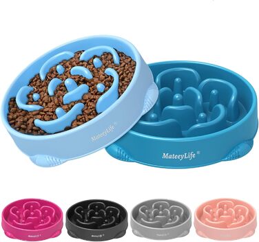 MateeyLife Миска для собак, 2 шт, антиковзаюча повільна годівниця для середніх і великих собак, світло-блакитна та темно-синя, 26,5 см
