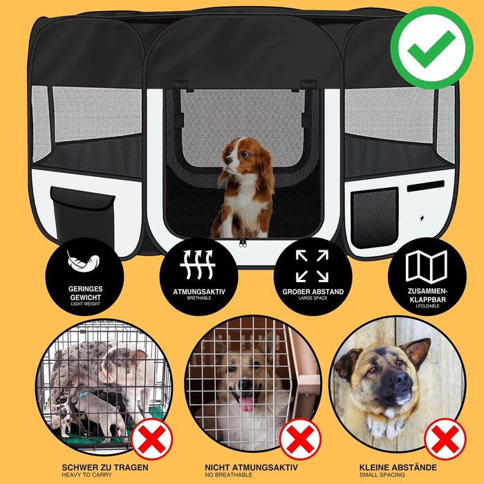 Вольєр для цуценят і домашніх тварин All Pets United XXL, чорний-бежевий, для собак, котів, кроликів та дрібних тварин, для дому та вулиці