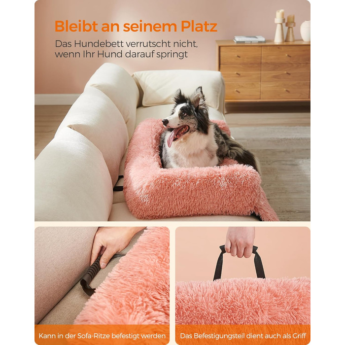 Ліжко для собак Feandrea FluffyHug, XL, 110x95x18 см, м'яка підстилка, захист дивану, рожевий колір