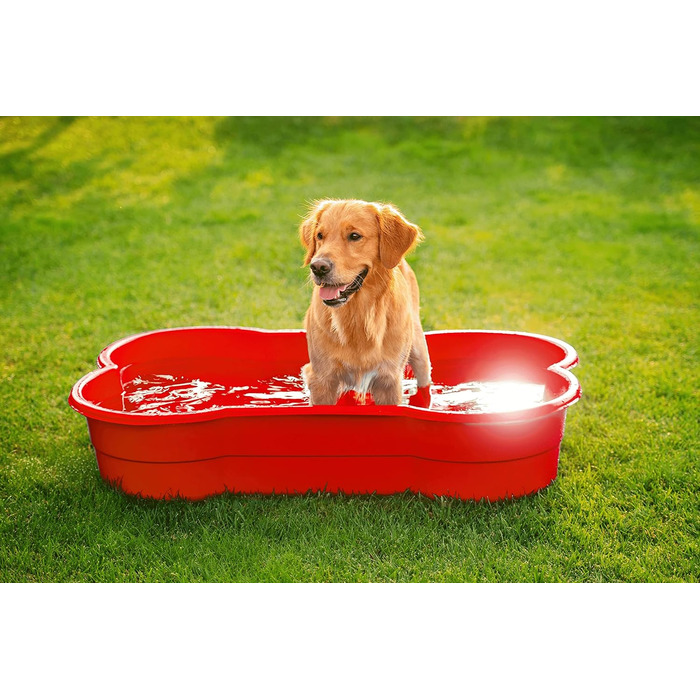 Стійкий басейн для собак DogsLand XXL 120x25x80 см, червоний, у формі кістки, для малих і великих порід, для саду та балкону, нейлоновий, міцний, стійкий до подряпин