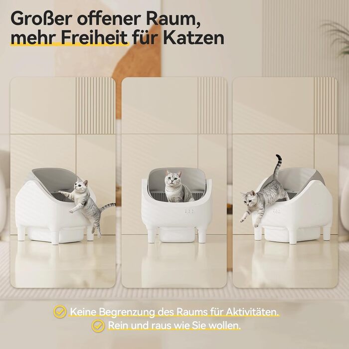 Автоматичний лоток для котів Devoko з керуванням через додаток, для котів до 15 кг, відкритий дизайн, легкий у прибиранні, великий, зручний для котів, ємність на 15 днів