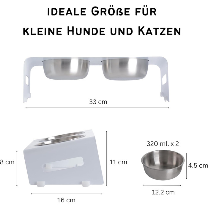 Підставка для корму для котів PETLINUS: ергономічна годівниця з нержавіючої сталі та металу, для котів та маленьких собак