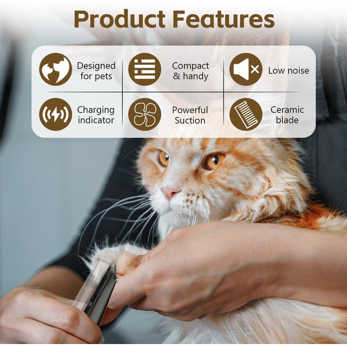 Триммер для собак OFFCUP: Безшумна машинка для стрижки з пилососом, для догляду за лапами, обличчям та вухами. Підходить для собак та котів. Акумуляторний триммер для домашнього грумінгу.