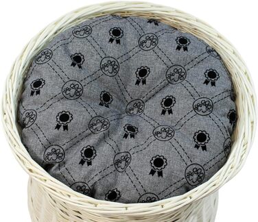 Кігтеточка-ліжко для котів: кругла хатинка з лози, 2 поверхи, білий колір, сірий лежак