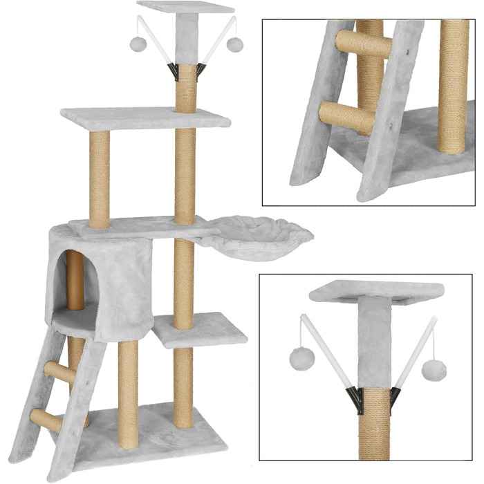 Котячий будиночок SPRINGOS з дряпалкою, 245 см, сірий, регульована висота