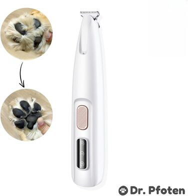 Професійний триммер для собак Dr. Pfoten PawTrim Pro - безболісна догляд за лапами, електрична машинка для стрижки собак з LED-підсвічуванням та водонепроникним дизайном, білий