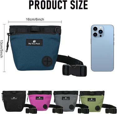 Сумка для ласощів для собак з магнітним закриттям, регульованим поясом, для тренувань, прогулянок на відкритому повітрі (синій, принт з тваринами)