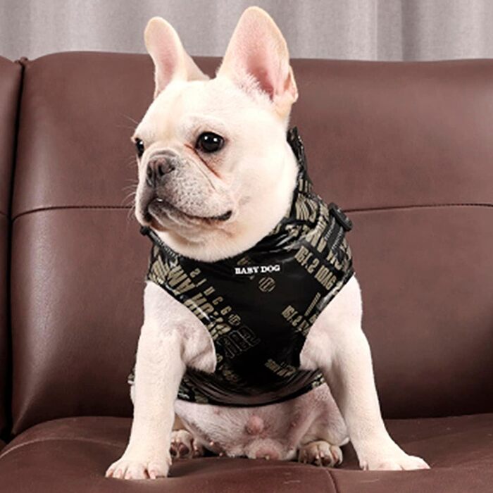 Зимова жилетка для собак, теплий нашийник, водонепроникний одяг для тварин з кільцем, регульована блискавка, світловідбиваючі елементи (M, Чорний)