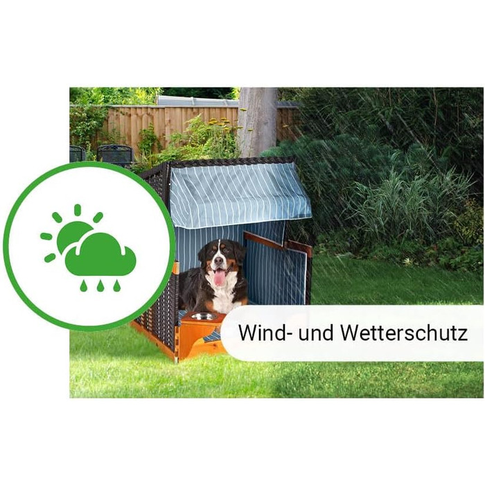 Клітка-лежанка для собак Outgarden з дерева, з водою/мискою та захисним чохлом | Чорна з блакитно-білим | Для маленьких собак