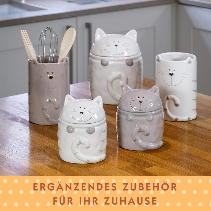 Набір керамічних контейнерів для зберігання Spotted Dog Gift Company, 2 шт. з кришкою, котячий дизайн, куховий декор, подарунок для любителів котів