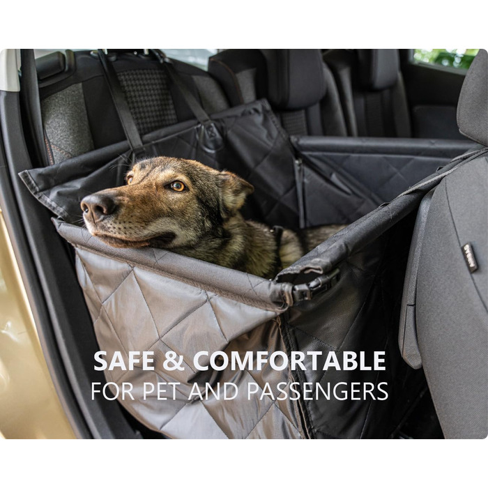 Автокрісло для собак RAGI з ременем безпеки - міцне та стабільне. Захист сидінь авто, переноска для собак на заднє сидіння. Чорний колір.