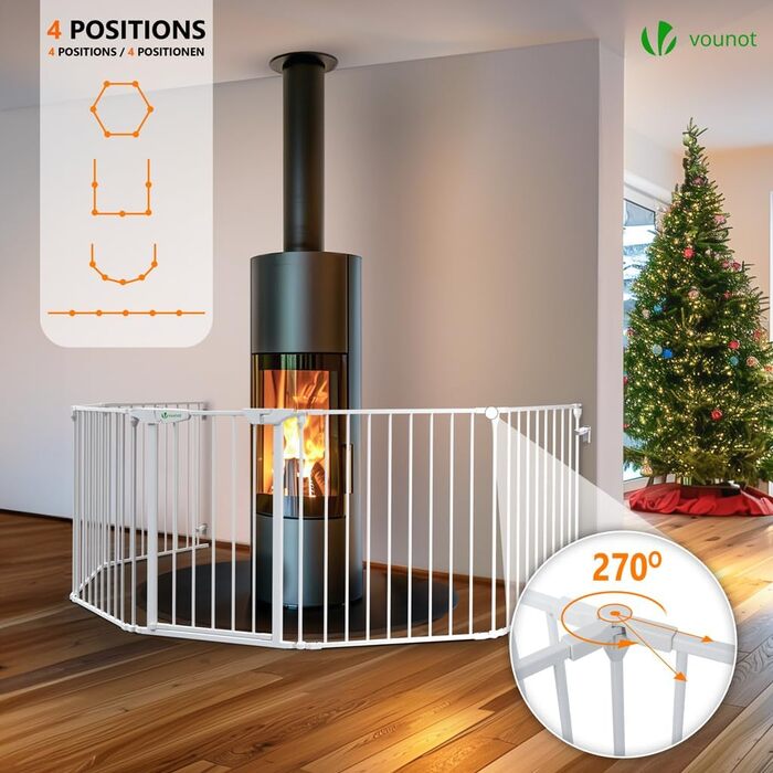 Захист каміну Vounot: сітка металева, 5 елементів, з безпечними дверима, складна, захист від тварин та дітей, чорна, 300x75 см (375 см у складеному стані)