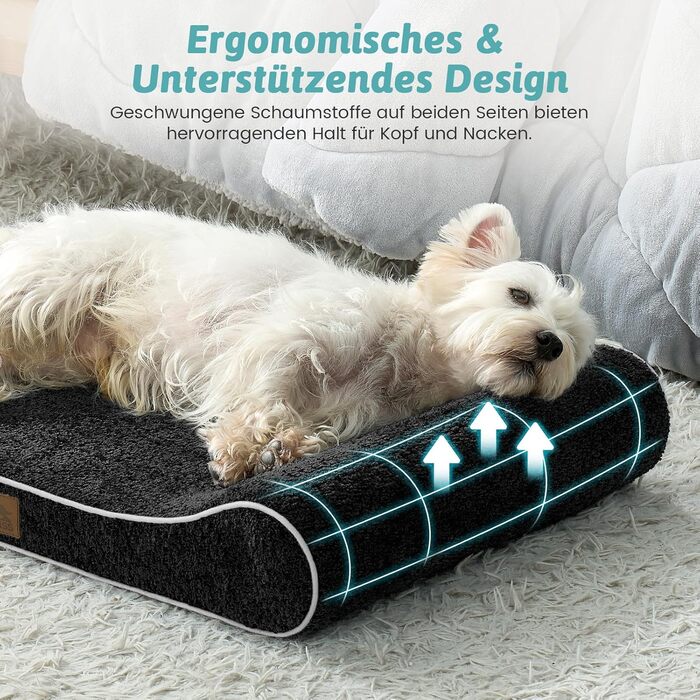 Лежанка для собак, 76x50x12 см, з високим бортиком - ортопедичний лежак для собак з корисного, водовідштовхувального та неслизького матеріалу у формі човна, підходить для собак до 16 кг, чорна, S (76x50x12 см)