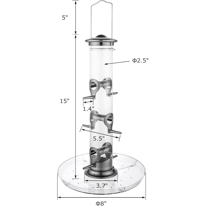 Годівниця для птахів iBorn з 6 місцями для підльоту, 20 см тарілка, з алюмінію, 38 см (чорна)