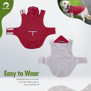 Водонепроникний дощовик для собак Zellar з капюшоном та отвором для нашийника, з безпечними світловідбиваючими смугами, ультралегкий, дихаючий, 100% водонепроникний, червоний, 5XL