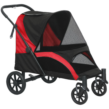 Складаний візок для собак середніх порід, прогулянковий buggy для домашніх тварин на 4 колесах із гальмами та страховочним повідцем, чорний