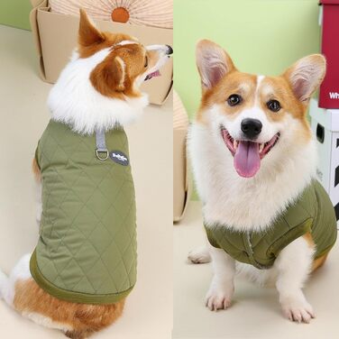 Зунеа Тепла куртка для собак маленьких та середніх порід, для коргі, з кільцем D, флісова підкладка, зимова куртка, захист від холоду, жилет, для цуценят, м'яка, для хлопчиків, такса, зелена, XXL Зелена